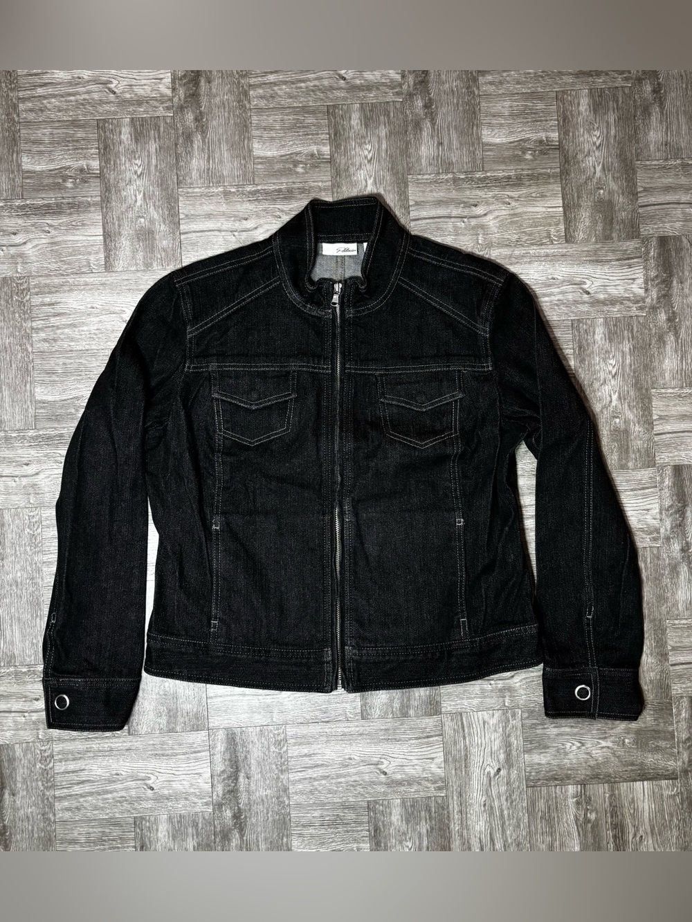 Chico's Platinum Black Jean Denim Jacket Size 12 (Chico's 2)
